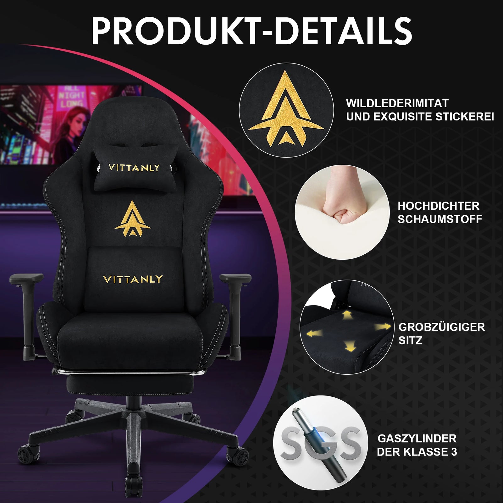Gaming Chair Luxurious Breathable Office Chair Faux Suede Game Chair Ergonomic Gamer Chair With Footrest Headrest Lumbar Cushio