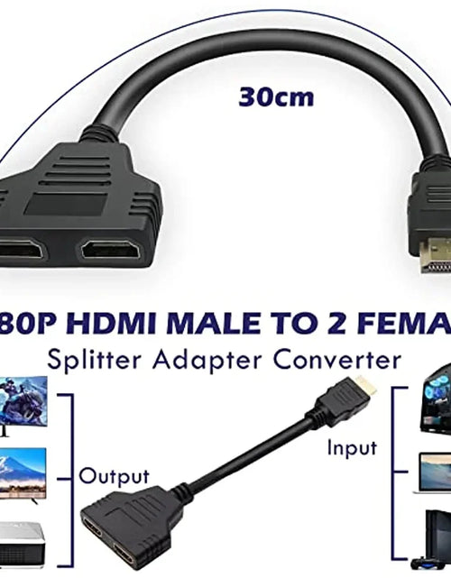 Load image into Gallery viewer, 1080P HD HDMI Splitter 1 in 2 out Male to Female Adapter for Laptop TV Box Monitor HDTV Dual Port Cable Device

