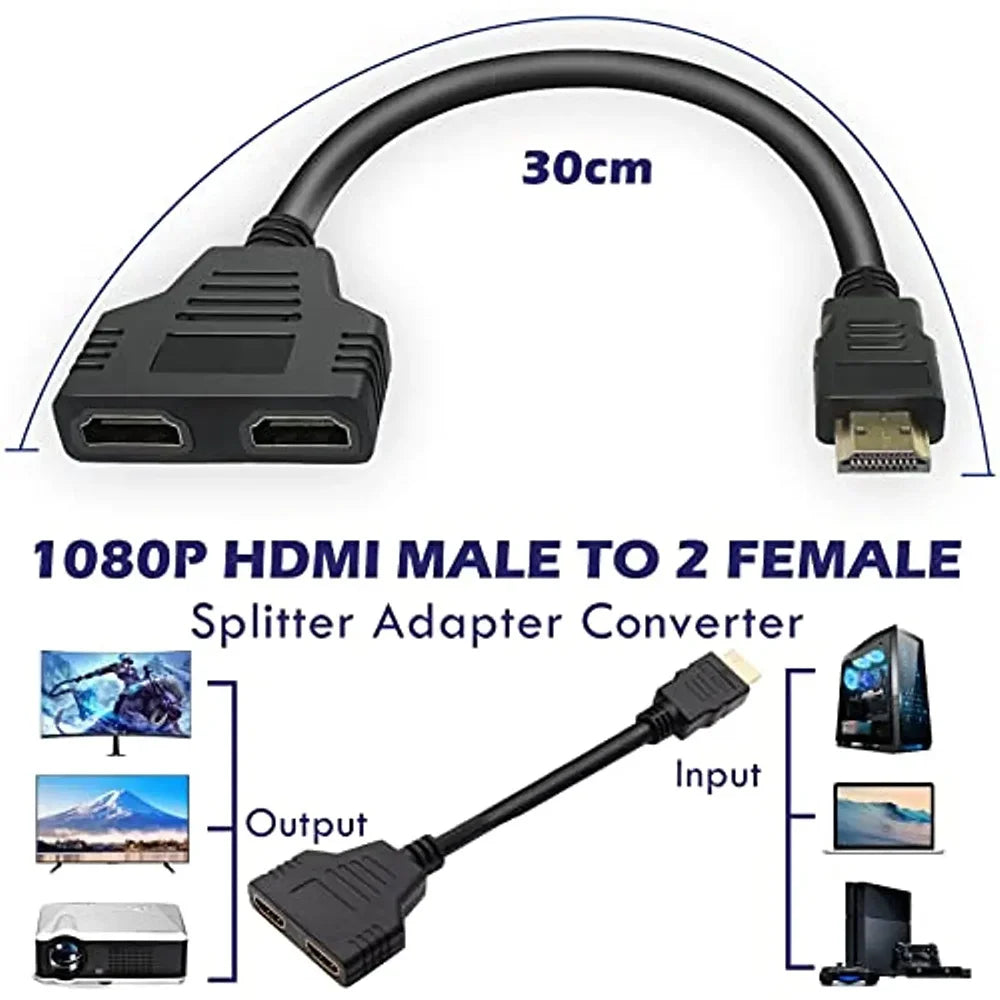 1080P HD HDMI Splitter 1 in 2 out Male to Female Adapter for Laptop TV Box Monitor HDTV Dual Port Cable Device