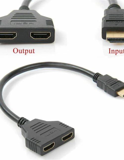 Load image into Gallery viewer, 1080P HD HDMI Splitter 1 in 2 out Male to Female Adapter for Laptop TV Box Monitor HDTV Dual Port Cable Device
