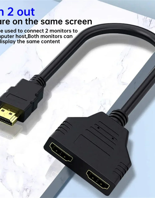 Load image into Gallery viewer, 1080P HD HDMI Splitter 1 in 2 out Male to Female Adapter for Laptop TV Box Monitor HDTV Dual Port Cable Device
