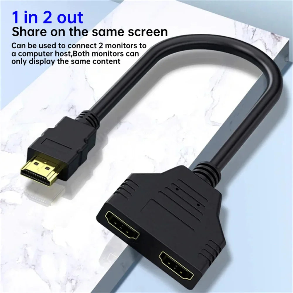 1080P HD HDMI Splitter 1 in 2 out Male to Female Adapter for Laptop TV Box Monitor HDTV Dual Port Cable Device