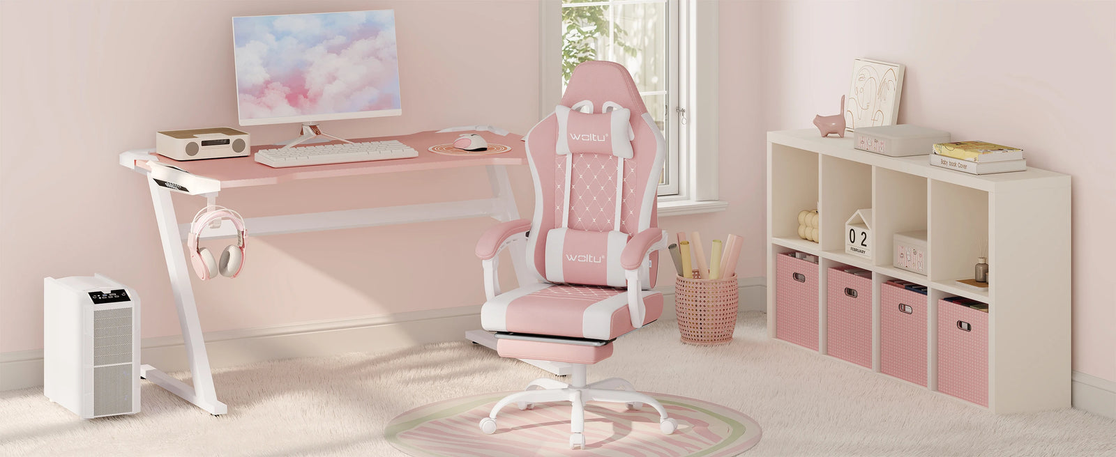 WOLTU Massage Gaming Chair Ergonomic Swivel Computer Gamer Office Chair with Pillow Footrest Adjustable Headrest Lumbar Support
