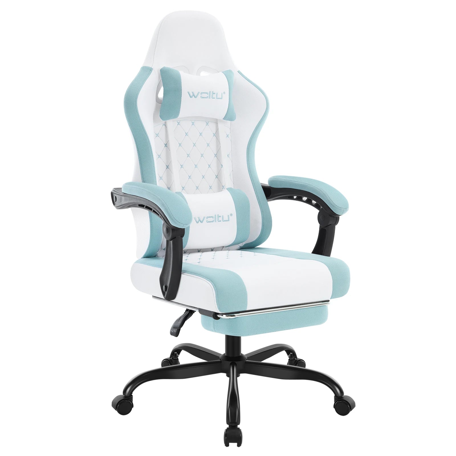 WOLTU Massage Gaming Chair Ergonomic Swivel Computer Gamer Office Chair with Pillow Footrest Adjustable Headrest Lumbar Support