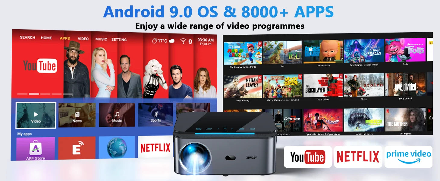 800 Bright Lumens Android Projector HD WiFi6 Bluetooth 5.1