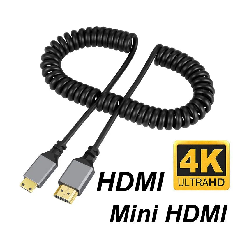 4K@60HZ 0.5-2.4M Compatible HDMI TO HDMI/MINI HDMI/ Micro HDMI/Coiled Extension Flexible Spiral   Cable Male to Male Plug Cable