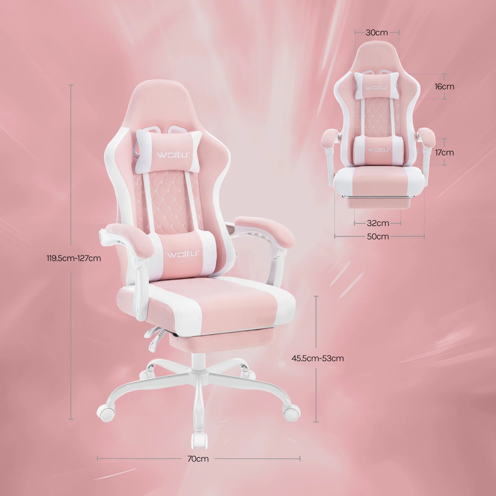 WOLTU Massage Gaming Chair Ergonomic Swivel Computer Gamer Office Chair with Pillow Footrest Adjustable Headrest Lumbar Support