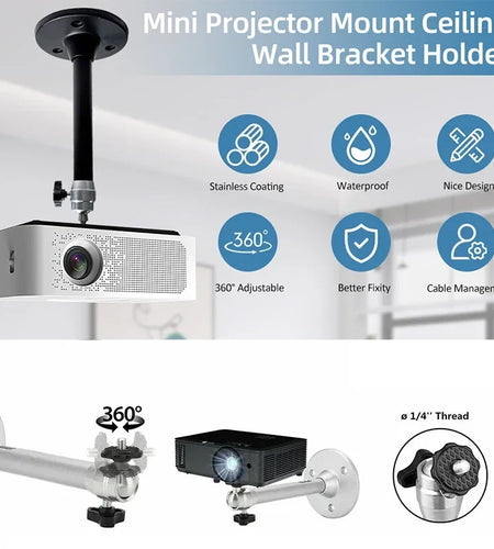 360 Rotatable Aluminum Ceiling Wall Mount Bracket For HY300 HY320 Portable Projector Beamer Holder Adjustable Angle