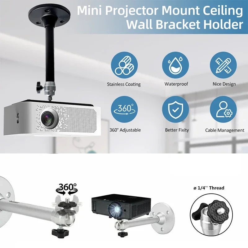 360 Rotatable Aluminum Ceiling Wall Mount Bracket For HY300 HY320 Portable Projector Beamer Holder Adjustable Angle