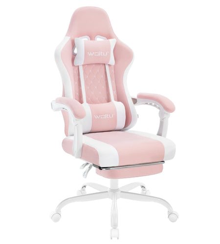 WOLTU Massage Gaming Chair Ergonomic Swivel Computer Gamer Office Chair with Pillow Footrest Adjustable Headrest Lumbar Support