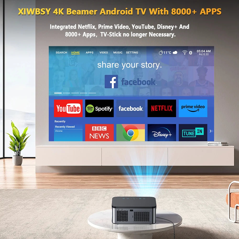 800 Bright Lumens Android Projector HD WiFi6 Bluetooth 5.1