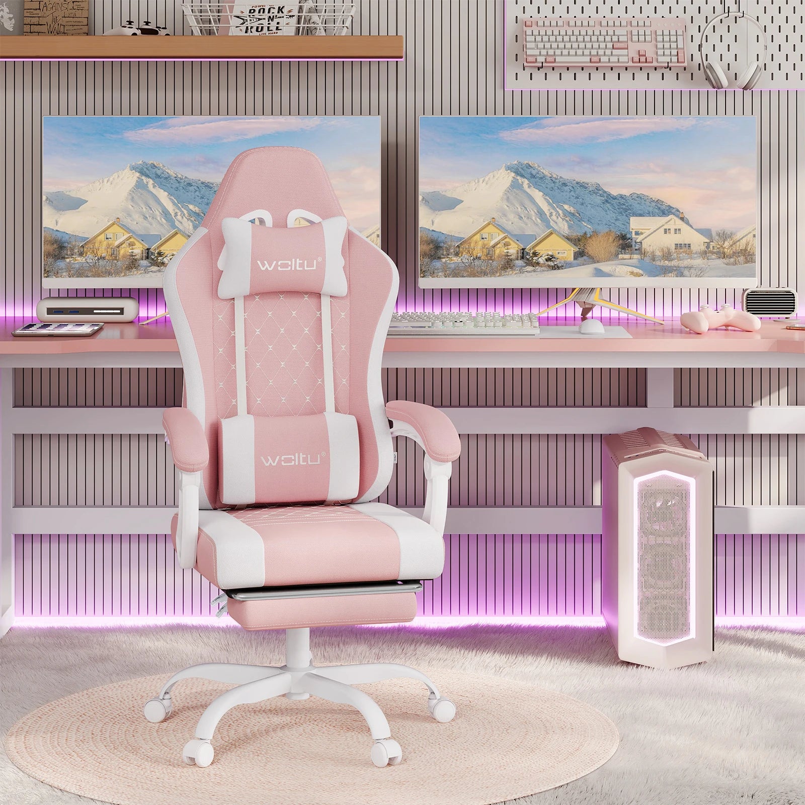 WOLTU Massage Gaming Chair Ergonomic Swivel Computer Gamer Office Chair with Pillow Footrest Adjustable Headrest Lumbar Support