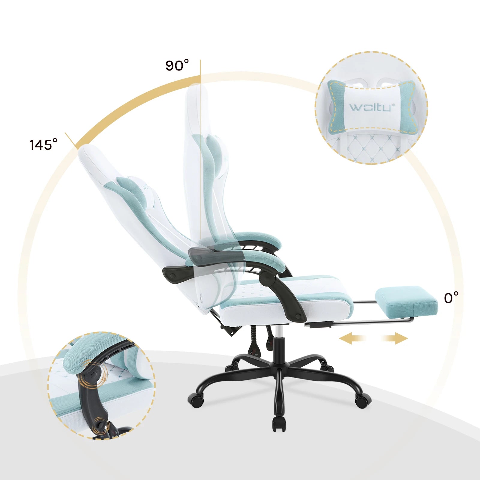 WOLTU Massage Gaming Chair Ergonomic Swivel Computer Gamer Office Chair with Pillow Footrest Adjustable Headrest Lumbar Support
