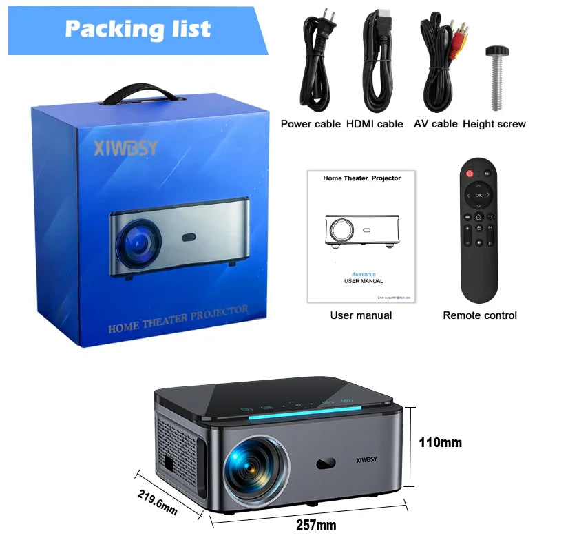 800 Bright Lumens Android Projector HD WiFi6 Bluetooth 5.1