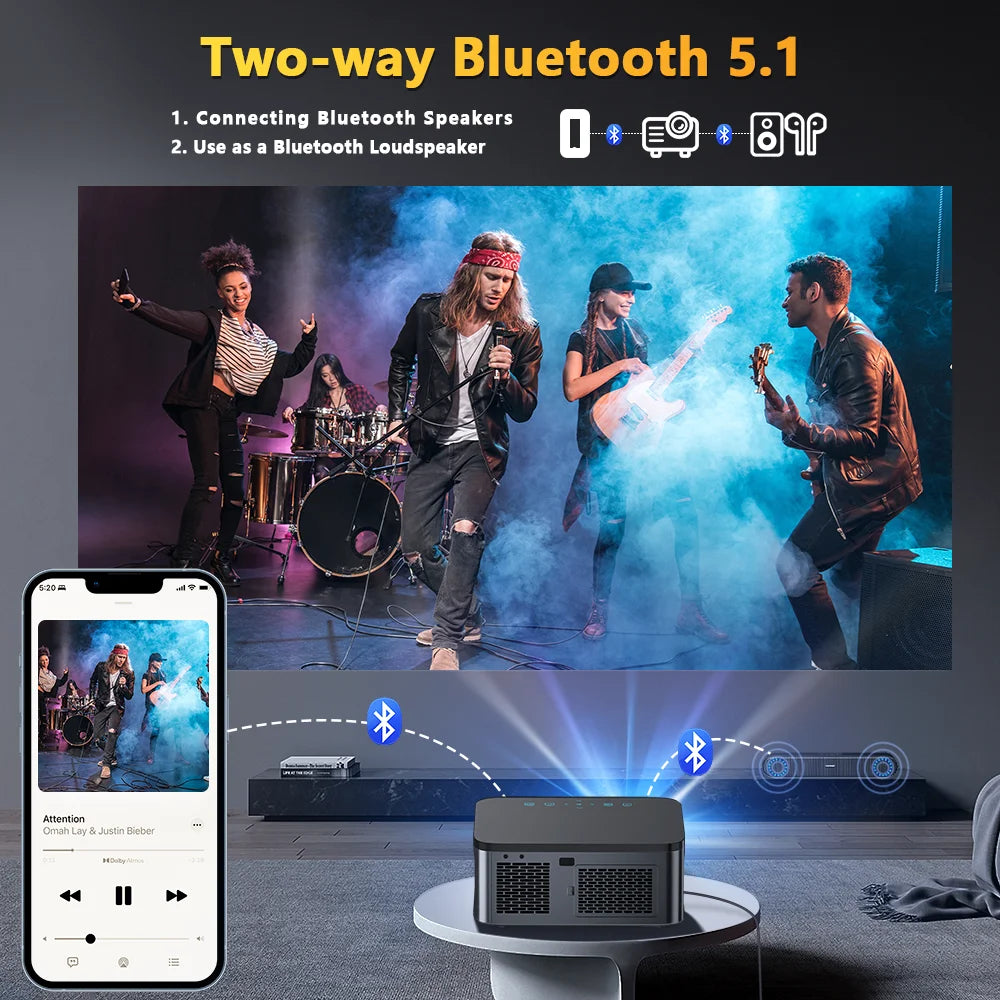 800 Bright Lumens Android Projector HD WiFi6 Bluetooth 5.1
