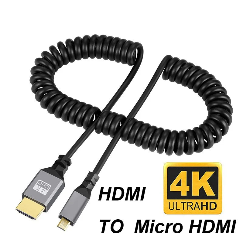 4K@60HZ 0.5-2.4M Compatible HDMI TO HDMI/MINI HDMI/ Micro HDMI/Coiled Extension Flexible Spiral   Cable Male to Male Plug Cable